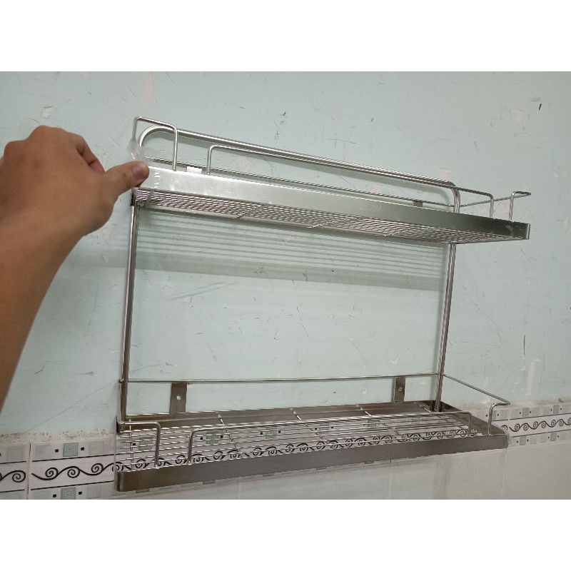 Kệ gia vị 2 tầng, kệ nhà tắm 2 tầng treo tường 100% inox 304 loại 1