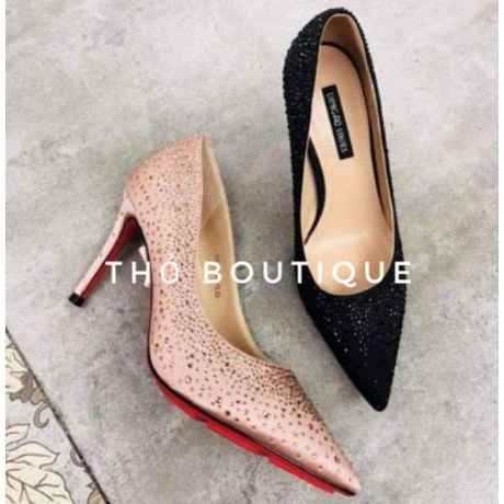 Giày cao gót cô dâu DINIGAO lụa satin đen, hồng pastel đính đá 9cm sang trọng size 36-37 cưới hỏi