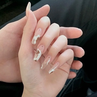 [Hàng mới về] Bộ móng tay giả họa tiết đường bờ biển ghép màu không cân xứng thời trang cho nữ