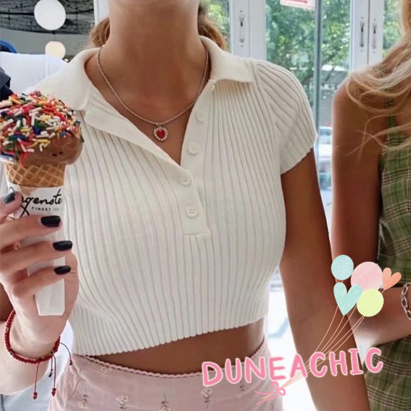 DUNEA Áo polo Ngắn Tay Màu Trơn Thời Trang Dành Cho Nữ