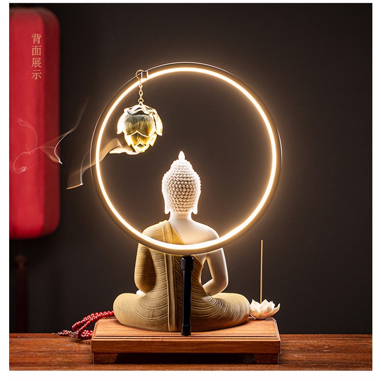 Bộ kệ đèn led Thích Ca Mâu Ni gốm Đức Hóa cao cấp  - Tượng Thích Ca Trì Bình - Tự Thanh