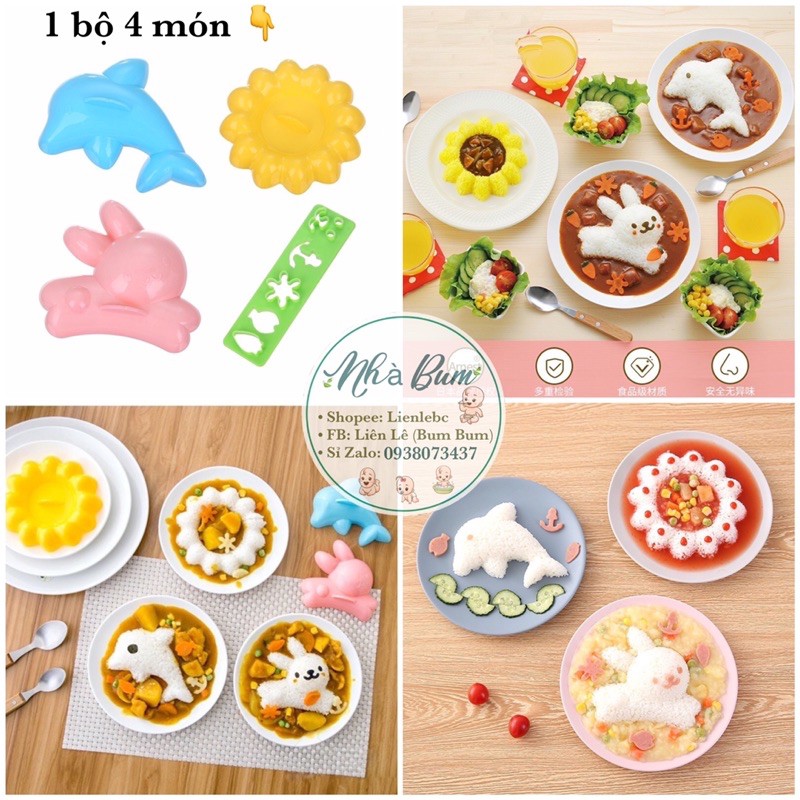 Set 4 khuôn làm cơm bento CÁ HOA THỎ .. - Khuôn cơm bento cho bé