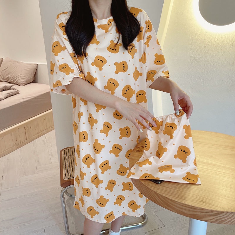 Đầm Ngủ Tay Ngắn Dáng Rộng Cỡ Lớn In Hoạt Hình Dễ Thương Cho Mẹ Bầu