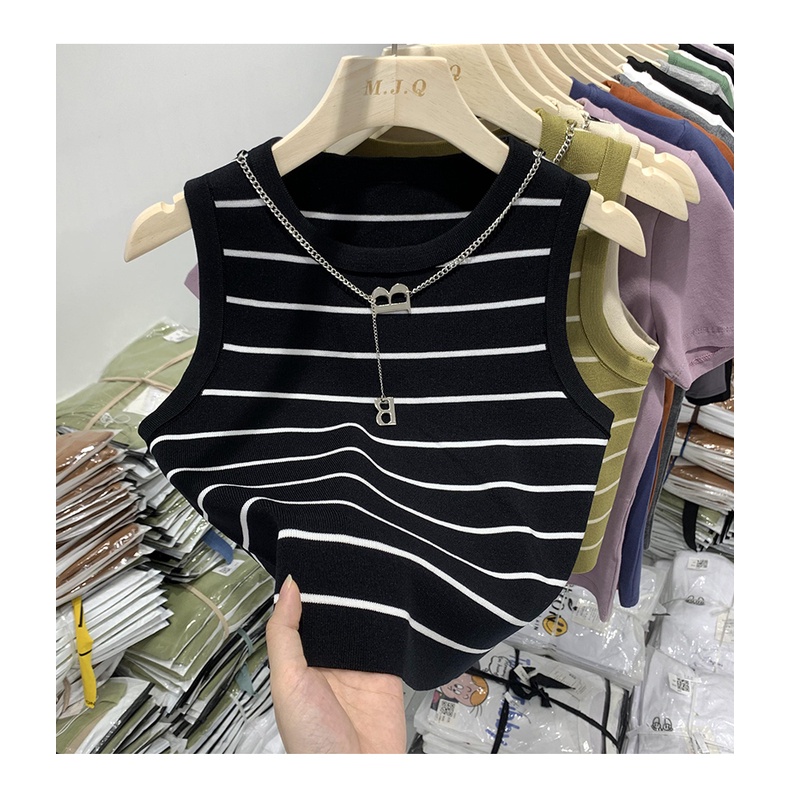 622259#Áo Dệt Kim Dáng Ngắn Họa Tiết Kẻ Sọc Thời Trang Mùa Hè Xinh Xắn Cho Nữ