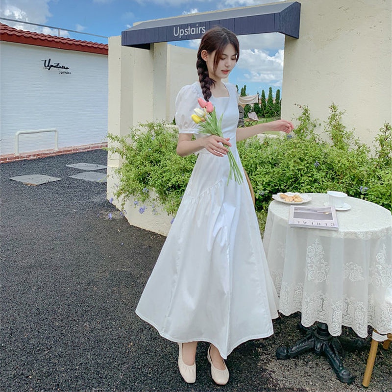 Đầm Chữ A Dáng Rộng Tay Phồng Dài Vừa Phải Phong Cách Nhẹ Nhàng Dành Cho Bạn Nữ Sinh