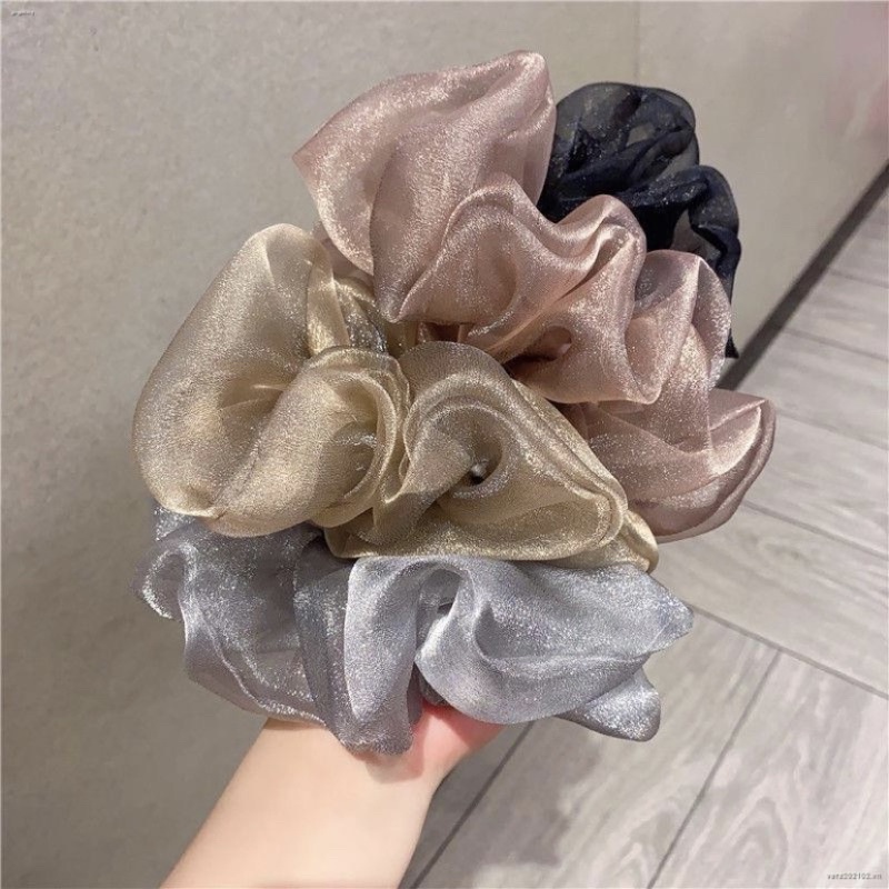 Buộc tóc scrunchies voan kính, trái cây, hoa nhí, phi bóng mẫu bất kì