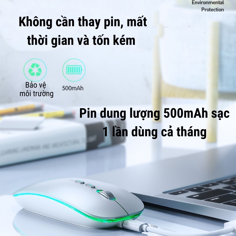 Chuôt bluetooth không dây, con chuột ko dây pin sạc macbook có đèn Led tĩnh âm silent INPHIC M1L 1 chạm về Desktop