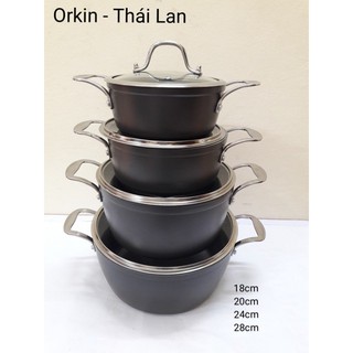 Bộ nồi từ nhập khẩu Thái Lan Orkin 4 cái 18, 20, 24, 28cm, bảo hành 1 năm, nhôm đúc, phủ chống dính nano