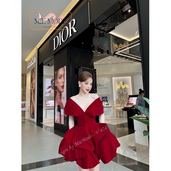 Đầm váy nhung rớt vai