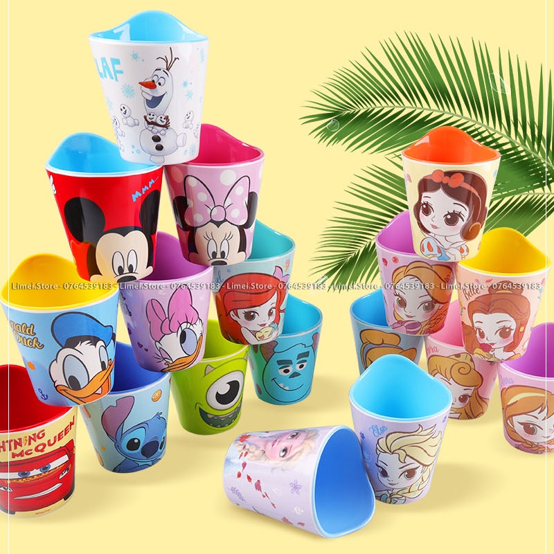 Ly nhựa uống nước melamine Frozen Elsa Mickey Princess Car Disney cho trẻ em bé trai gái