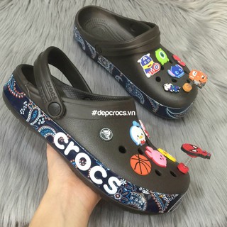 Dép sục cross paisley cao cấp màu nâu tặng kèm jibbitz - cross house