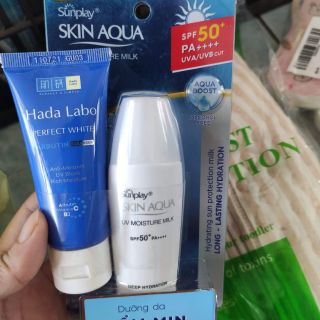 Sữa chống nắng sunplay skin aqua uv moisture milk - tặng kèm sữa rửa mặt hada labo