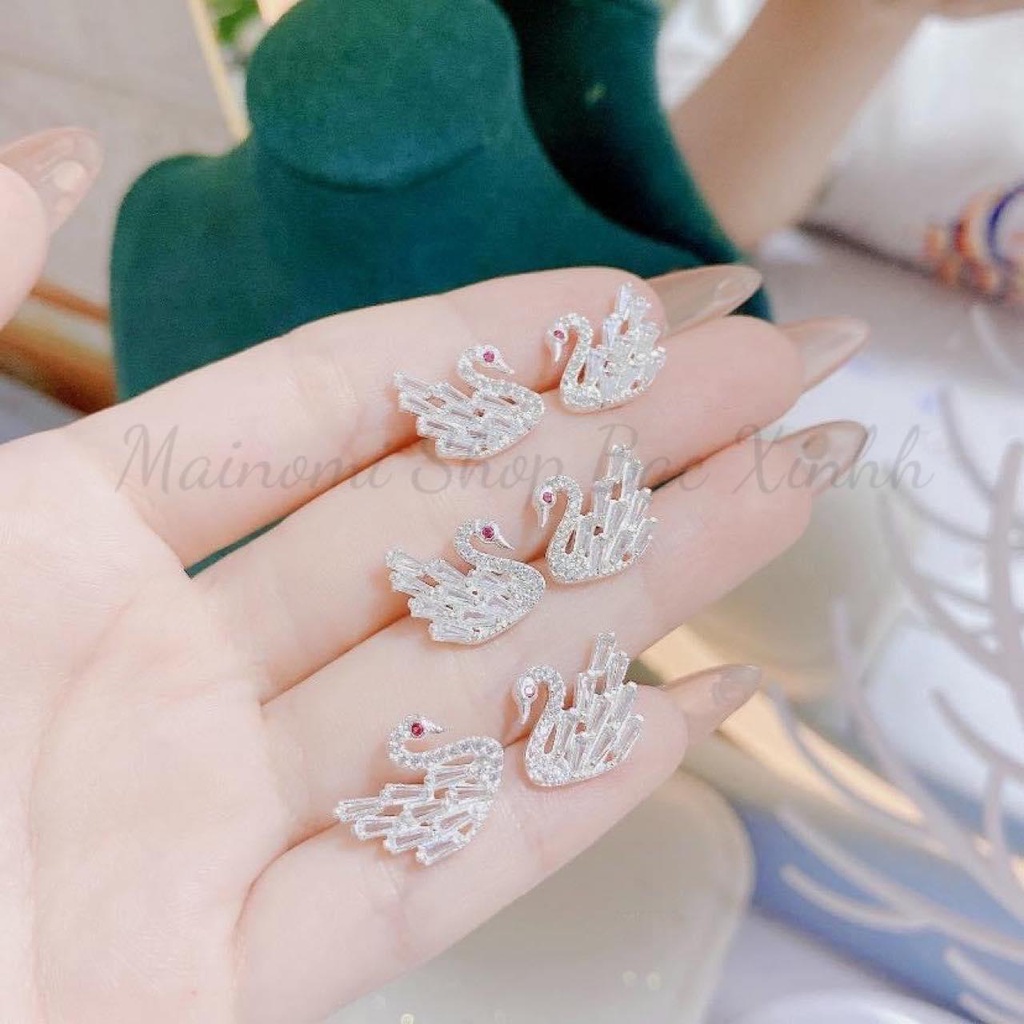 Bông tai thiên nga đính đá ghết MAINOMI mã kèm quà tặng sang xịn
