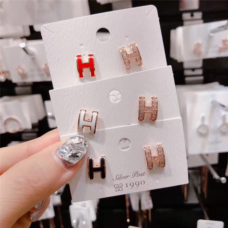 Bông tai mạ bạc 925 hình chữ H phong cách Hàn Quốc cho nữ
