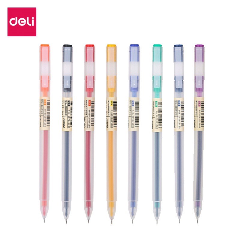 Bút mực gel Deli ngòi 0.5mm nhiều màu nắp đậy dùng để viết calligraphy trang trí sổ dễ thương nét chữ đẹp cao cấp - A119