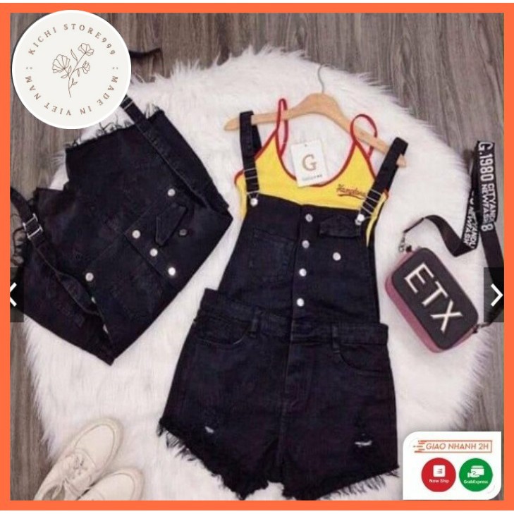 Quần Yếm thời trang cao cấp nữ Kichistore , Yếm Jeans co giãn nhẹ, thoải mái cao cấp M12