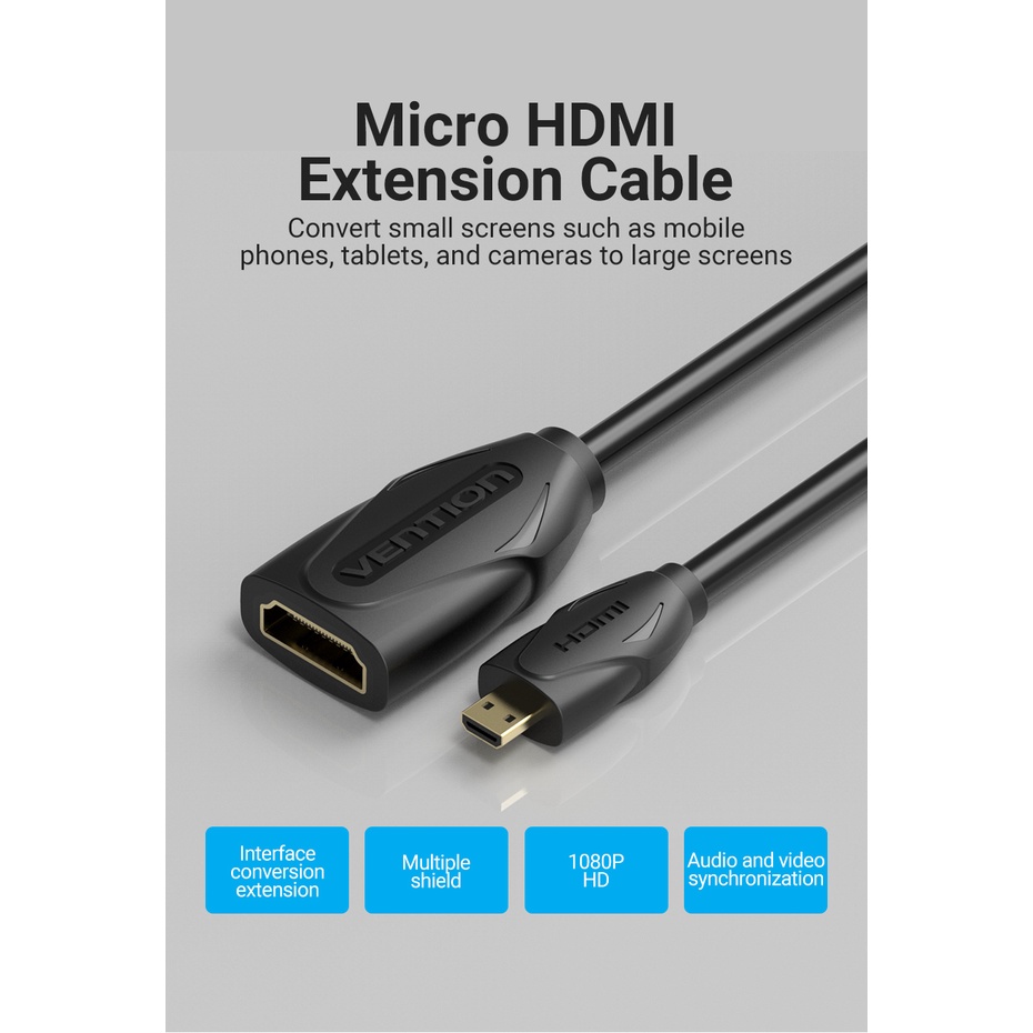 Cáp Micro HDMI to HDMI dài 1m Vention ABBBF cao cấp - Hàng chính hãng