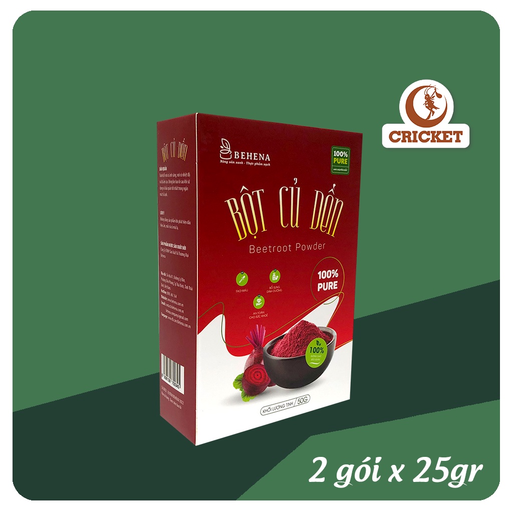 Bột Củ Dền Behana - Hộp 50g (2gói x 25g), bột tạo màu tím đẹp mắt cho món ăn và tốt cho sức khỏe siêu tiện lợi