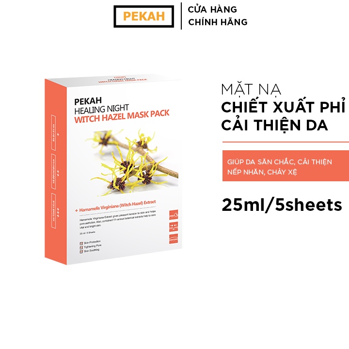 Hộp Mặt Nạ 5 Miếng Giúp Tăng Đàn Hồi Da PEKAH Healing Night Witch Hazel Mask Pack 25ml/5sheets