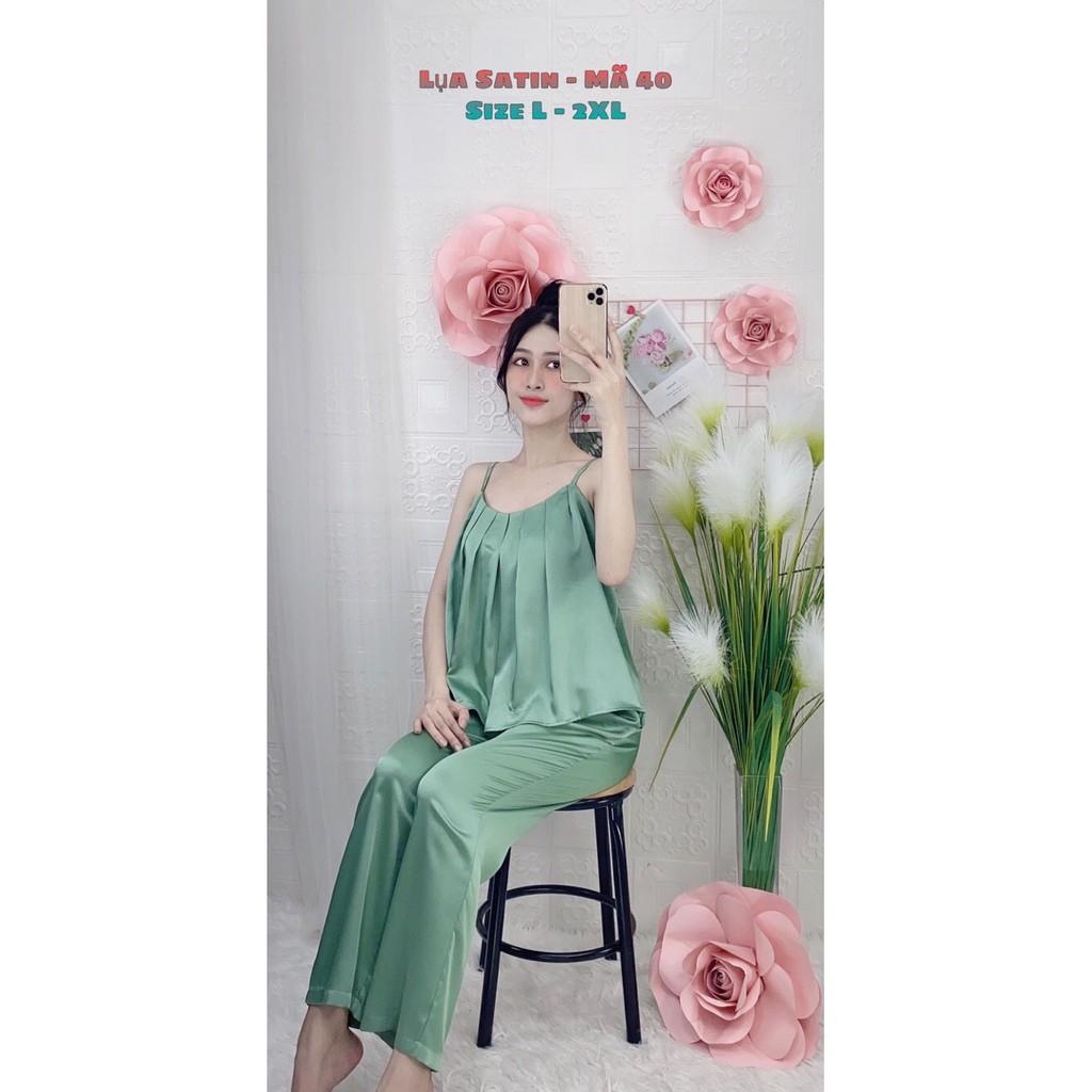 HÀNG CAO CẤP - SET ĐỒ BỘ LỤA SATIN QUẦN DÀI ÁO 2 DÂY | BigBuy360 - bigbuy360.vn