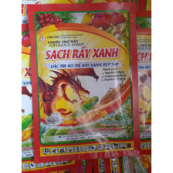thuốc trừ rầy SẠCH RẦY XANH, ĐẶC TRỊ BỌ TRĨ, RẦY XANH, RỆP SÁP, TRỨNG. Gói 100g