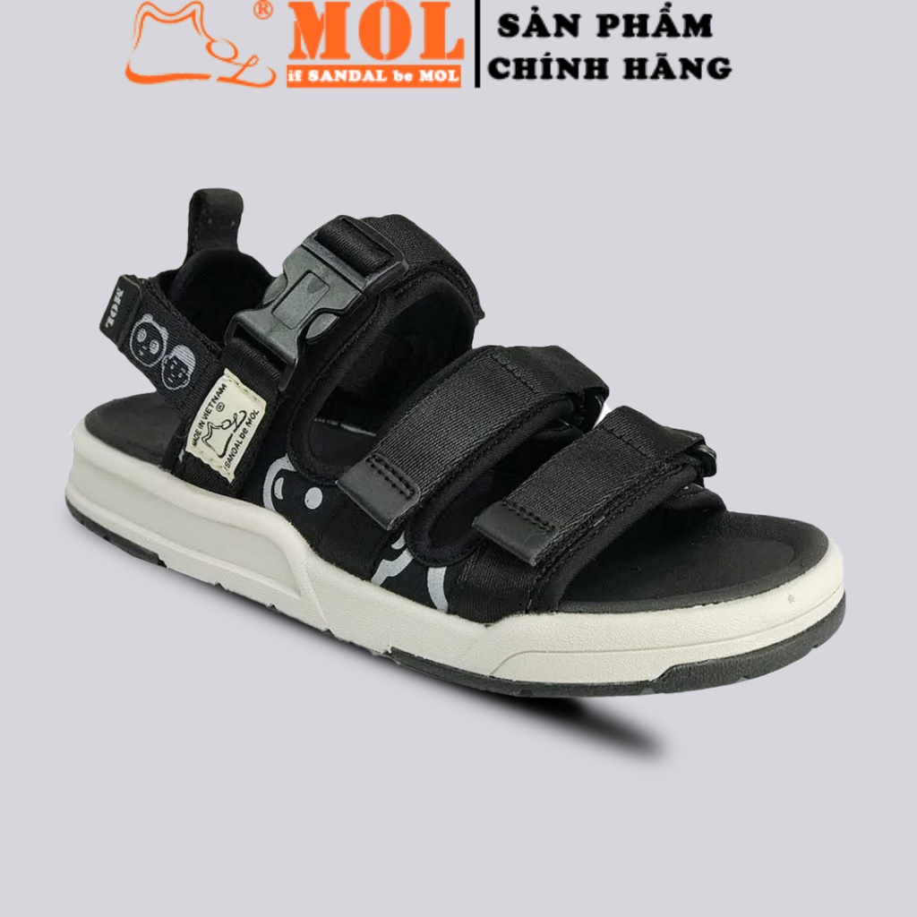 Giày sandal nữ 3 quai ngang vải dù in họa tiết có quai hậu tháo rời hiệu MOL mang đi học du lịch MS1801Be