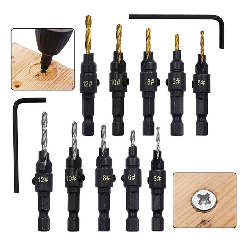 kiss* Countersink Drill Bit Set Hex Shank Drilling Pilot Screw Holes Woodworking Tool