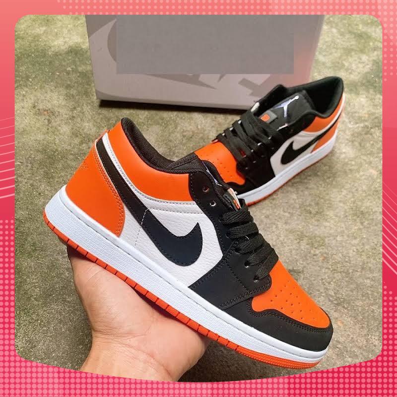 Giày Jordan Cổ Thấp Cam Đen, Giày JD 1 Cam Đen Thấp Cổ Nam Nữ Bản Đẹp Full Box Bill