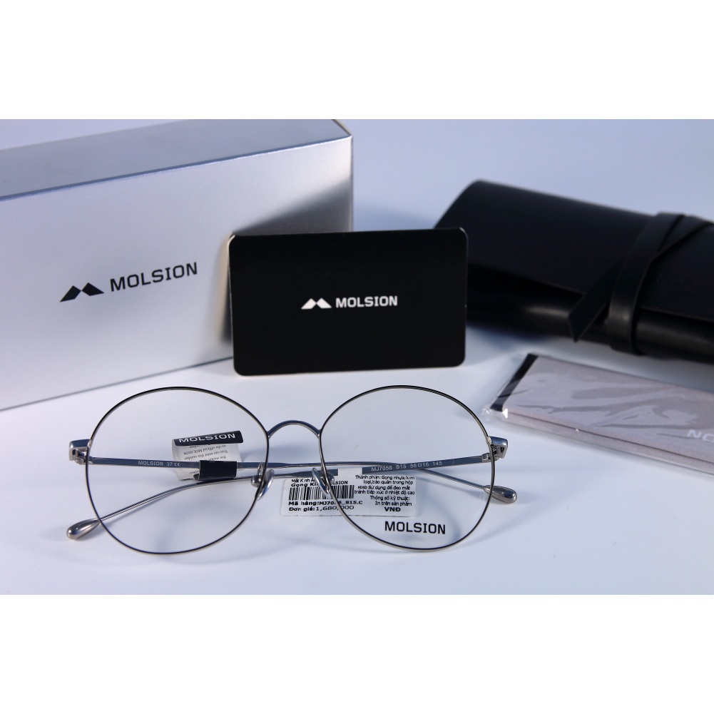 Gọng kính Molsion MJ-7056 màu bạc viền đen Full box