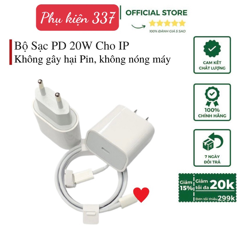 PD 20W - BH 12 tháng Sạc Nhanh PD 20W USB -C (Hỗ trợ sạc nhanh) Cáp Sạc Nhanh+ Củ Sạc Nhanh.Cam kết sạc giống hình.