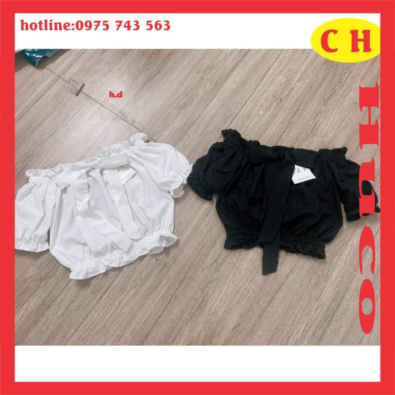 [ẢNH THẬT] ÁO CROPTOP nữ trễ vai thắt nơ có bèo nhún chất thô mềm dễ phối phù hợp đi chơi form chuẩn ảnh freesize giá rẻ