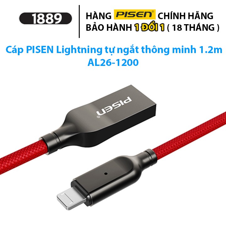 Cáp Sạc Iphone Pisen Lightning Intelligent Power-Off 1200mm- Cáp Sạc Lightning Tự Tắt Nguồn Thông Minh - AL26-1200