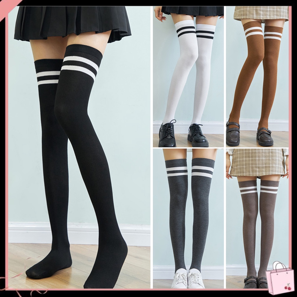 1 Đôi Vớ Dài Qua Gối Mềm Mại Co Giãn Màu Trơn Giữ Ấm Mùa Đông Cho Nữ