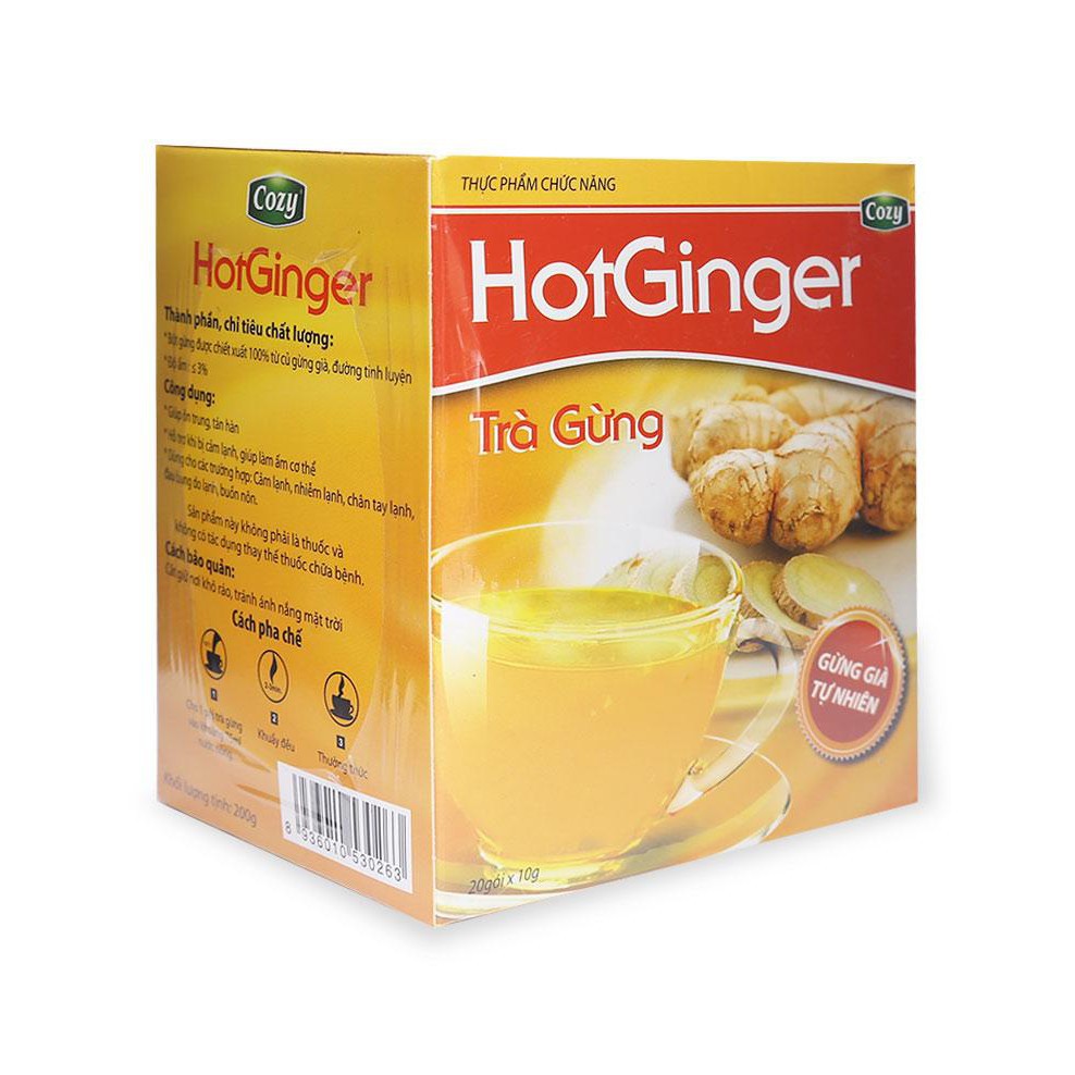 Trà gừng hòa tan Hot Ginger Cozy 200g (20 túi x 10g/gói) - Tăng cường hệ miễn dịch, giảm ho