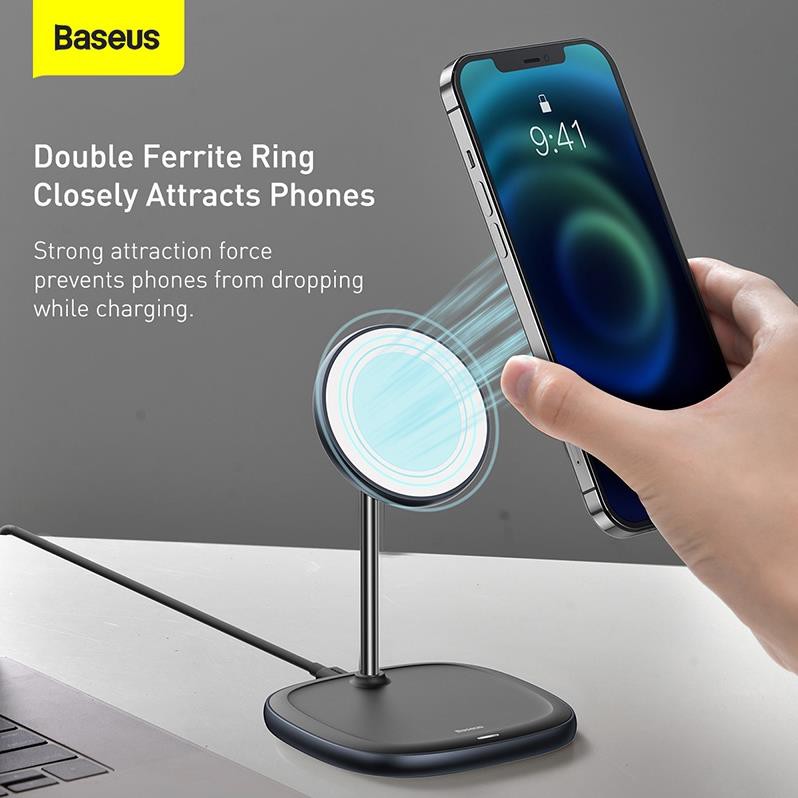 Đế Sạc - Bộ sạc không dây Baseus MagSafe 15W kiêm giá đỡ điện thoại để bàn cho điện thoại iPhone/Huawei/Xiaomi