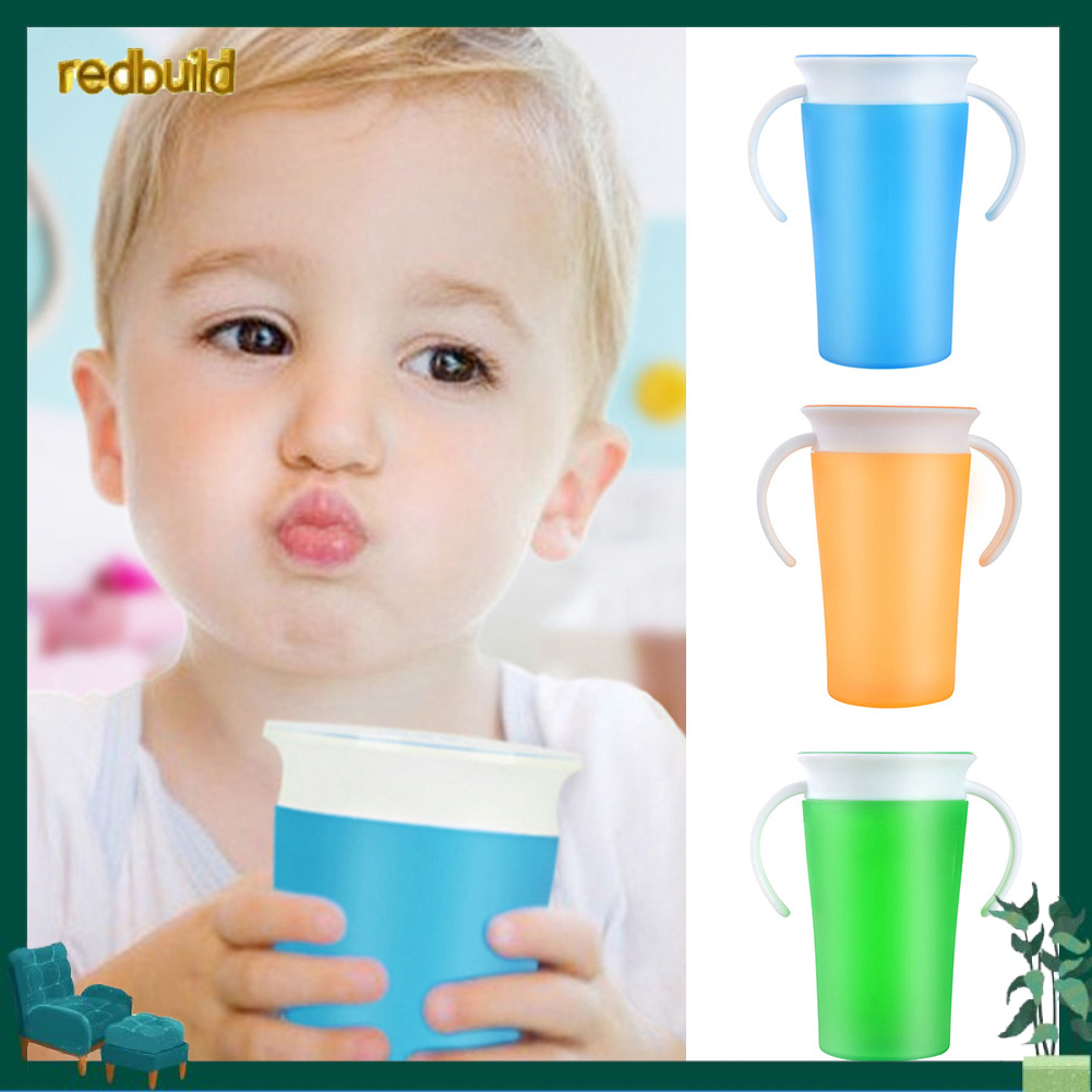 Redbuild 260ml 360 Rotary Baby Learning Drinking Cup Leakproof Feeding Bottle with Handle