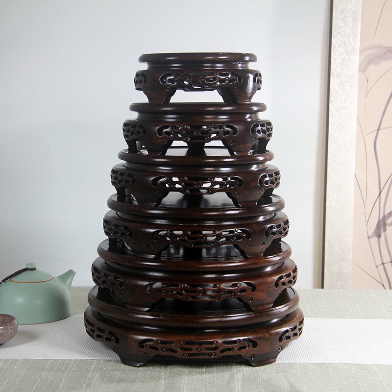 ❂Mahogany Wenge Đồ trang trí tròn bằng gỗ Cơ sở chạm khắc Thủ công mỹ nghệ Phật hoa Bonsai Bể cá Kistler Cơ sở hỗ trợ bằ