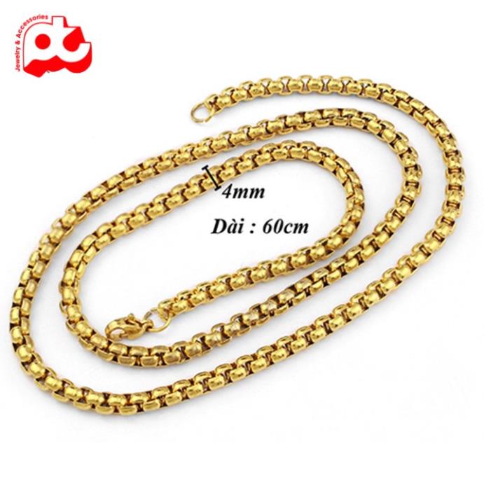 Dây chuyền nam titan cao cấp đẹp thép không gỉ bông dừa khít PT JEWELRY kích cỡ 4mm màu trắng mạ vàng cách điệu PTDCNA49