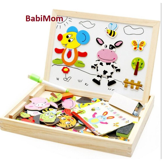 Đồ chơi Bộ Tranh Ghép Bảng Nam Châm Bằng Gỗ sử dụng 2 Mặt Cho Bé Thỏa Sức Sáng Tạo
