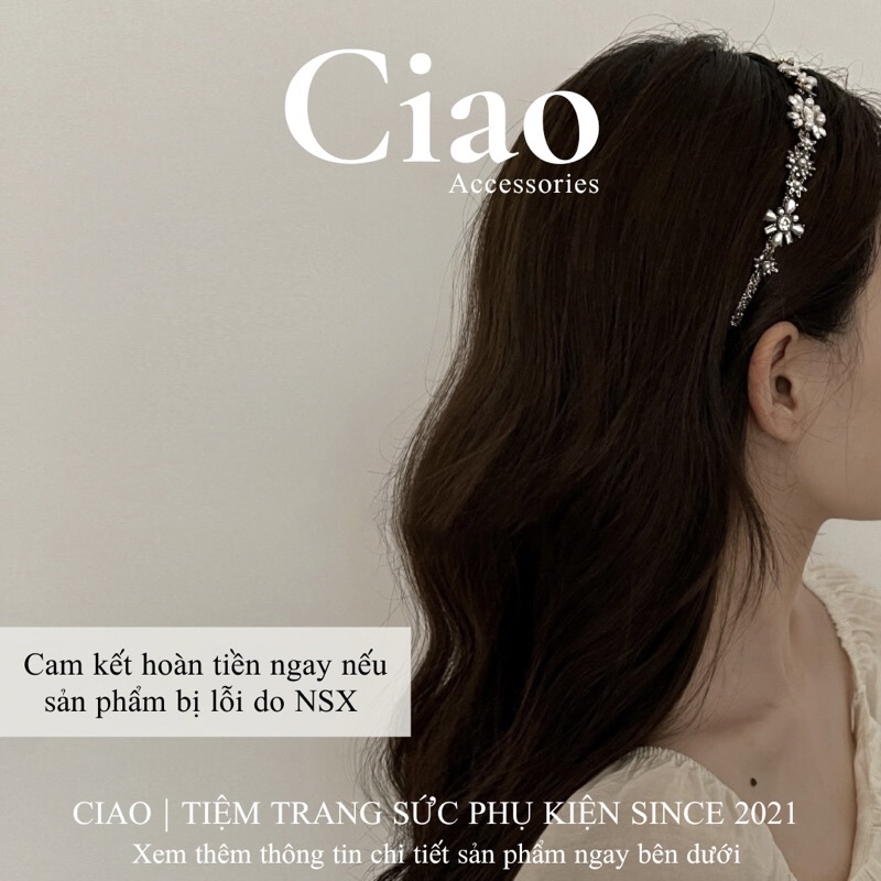 [LUXURY] Băng đô/ Cài tóc đính đá xinh xắn kết hợp hạt trai nhân tạo sang trọng Elizabeth Ciao