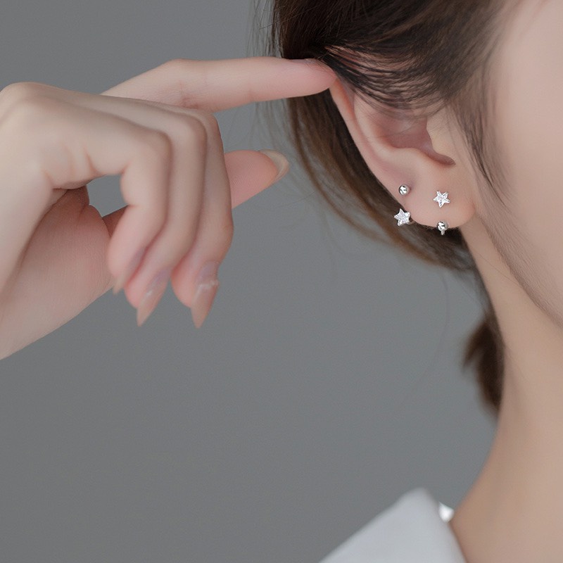 Bông tai bạc nữ hình ngôi sao chốt vặn DUYSON SILVER khuyên tai bạc Ý 925 mạ vàng cao cấp [KCBX18]