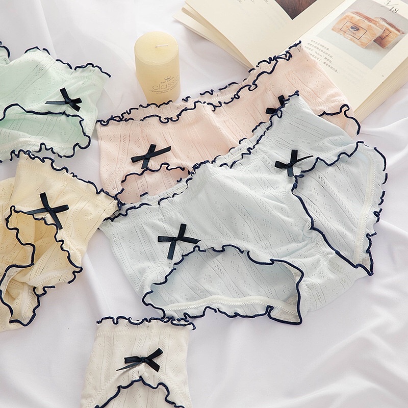 Quần Lót Cotton Nữ Màu Trơn Đính Nơ 2 Bên Xinh Xắn Dễ Thương Phong Cách Nhật Bản Cotton Cao Cấp Freesize Mainia Shop