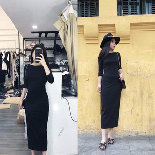 Đầm ôm body thun rib cổ thuyền, tay lỡ, form dài xẻ 1 bên - TF341