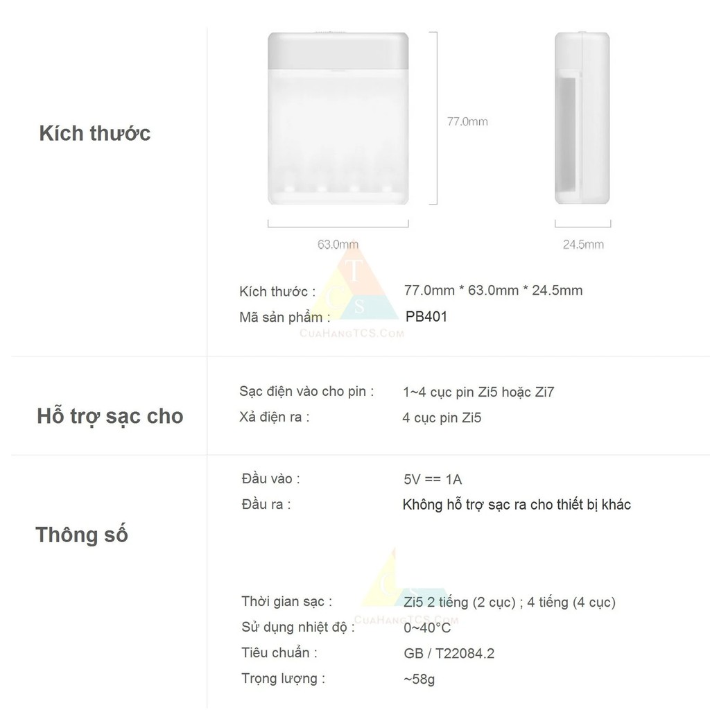 Bộ sạc pin AA,AAA Xiaomi ZMi