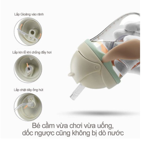 Bình Tập Uống Nước, Sữa Cho Bé Kichi 220ml Nhựa Tritan, Có Van Chống Săc