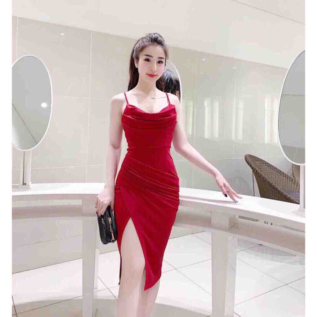 ĐẦM BODY CHẤT THUN CÁT HÀN 2 DÂY CỔ ĐỔ CH55 | BigBuy360 - bigbuy360.vn