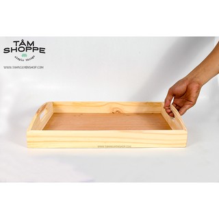 Khay trà 2 quai gỗ Bigsize TAN