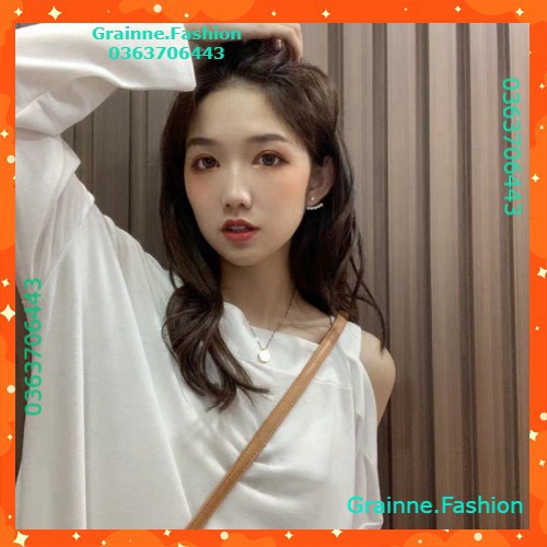 ÁO LỆCH VAI XẺ TÀ TAY DÀI TRẮNG ĐEN ULZZANG - (Sp sẵn) 💎  👗👑- GNFShop