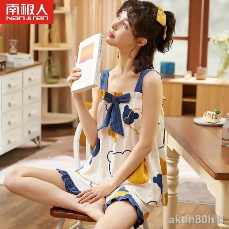 Nam Cực áo vest pyjama của phụ nữ quần soóc dây treo cotton hai mảnh dễ thương ngày phục vụ tại nhà phần mỏngQ  ༷  ཾ