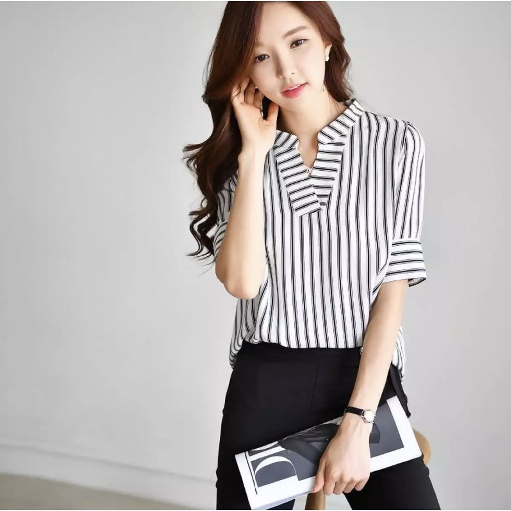 Áo Sơ Mi Hàn Quốc Cổ Trụ Sọc Đôi-AO15